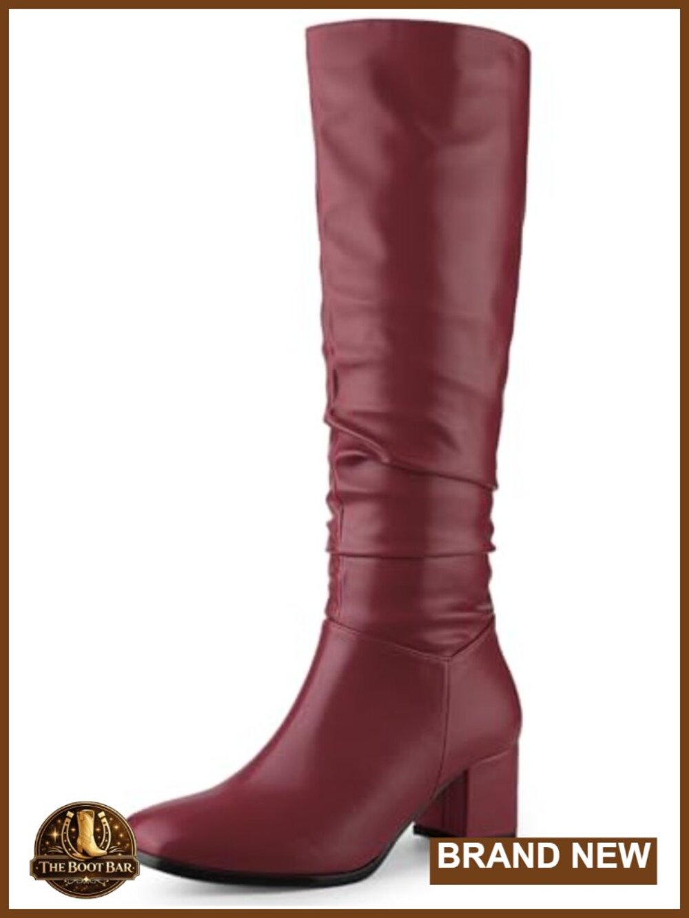 Slouch Knee High Square Toe Chunky Heel Boots Faux Leather